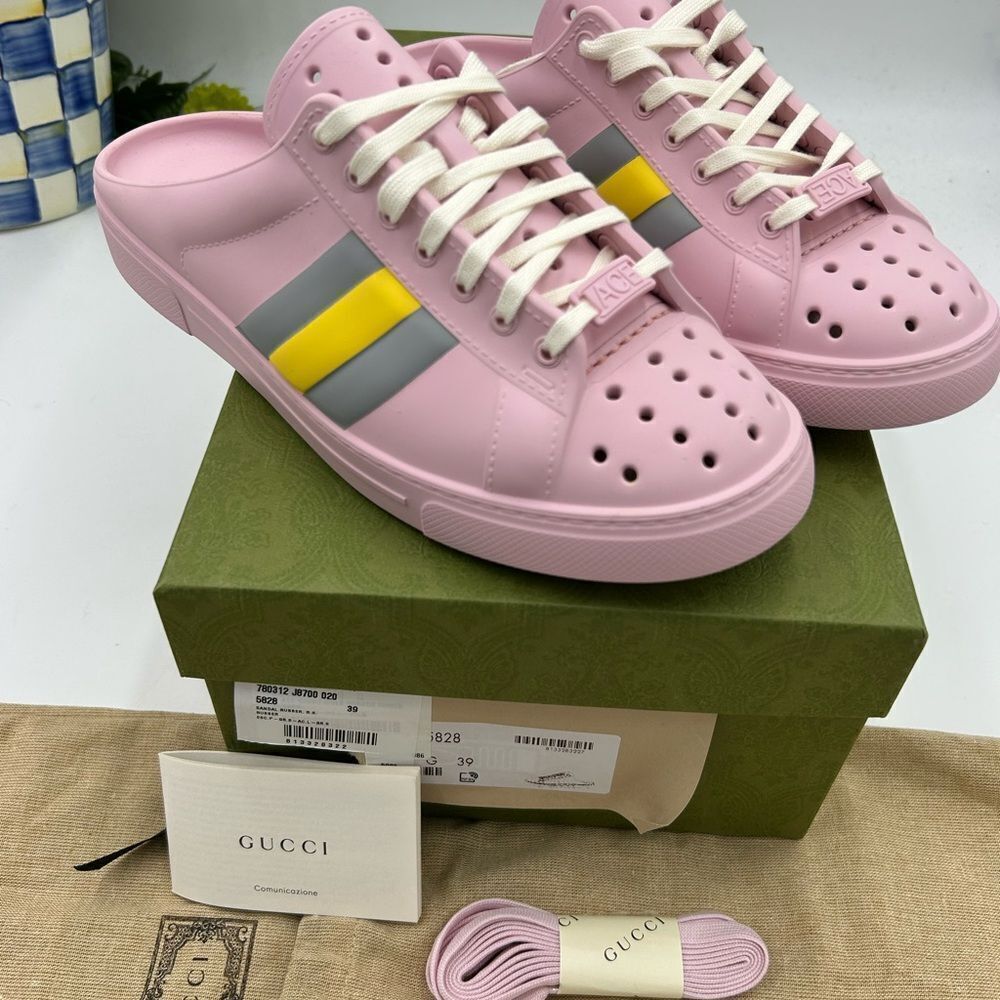 Women's Gucci, ace rubber lace up mules size 39 made in Italy - Picture 3 of 9
